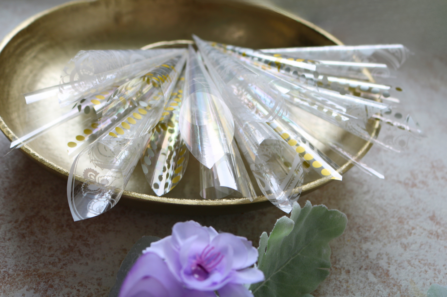 Hand-Rolled Cellophane Cones With Pins