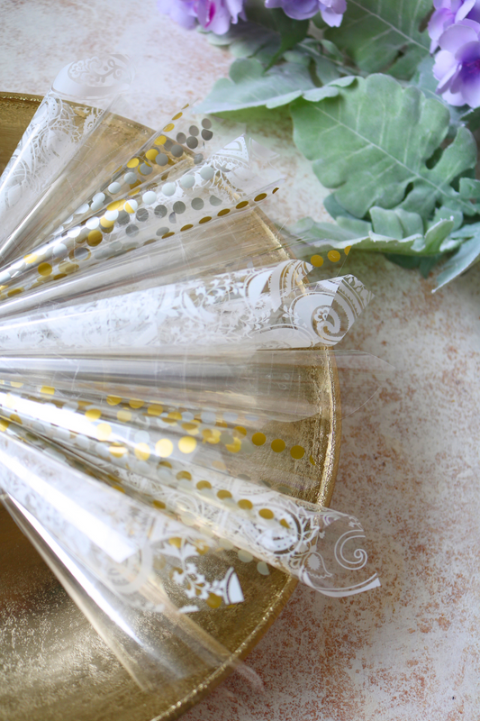 Hand-Rolled Cellophane Cones With Pins